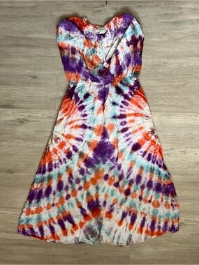 Sand & Spirit Tie-Dye Sleeveless Dress in Purple, Orange & Light Blue Med